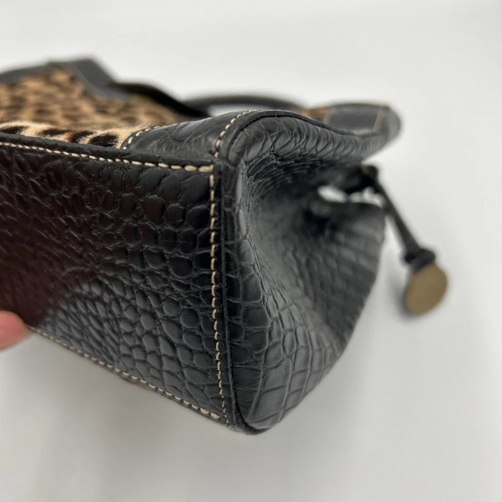 Vtg BRAHMIN Cheetah Print Calf Hair Black Italian Leather Croc Purse Bag 90's - Picture 6 of 14